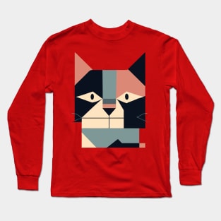 Geometric funny Cat Face Abstract Shapes Long Sleeve T-Shirt